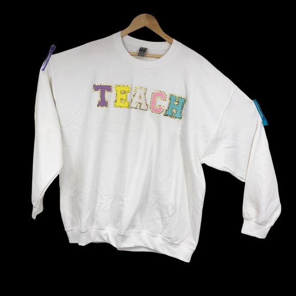 Fleece Lined Plus 2X TEACH Sweatshirt NWOT; Glitter Around Letters; Teac… - Picture 3 of 9